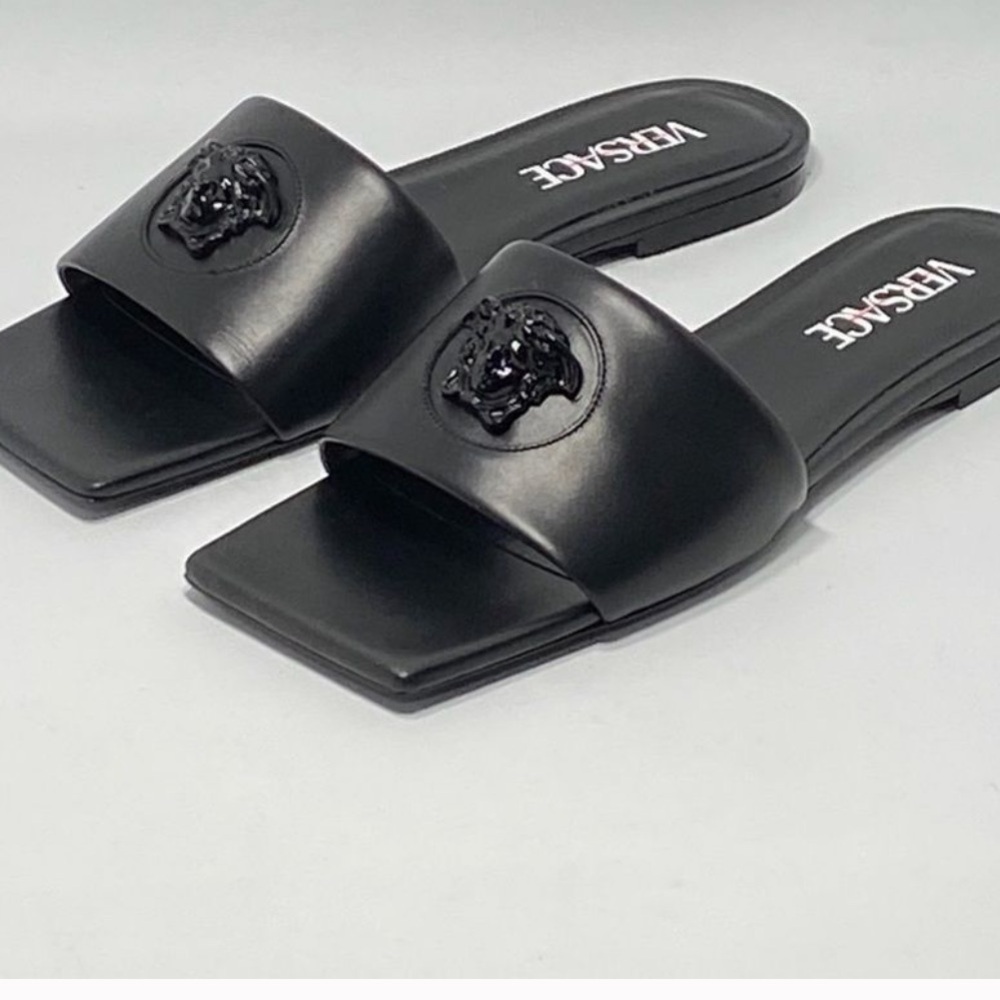 Versace Black Slide Sandals La Medusa